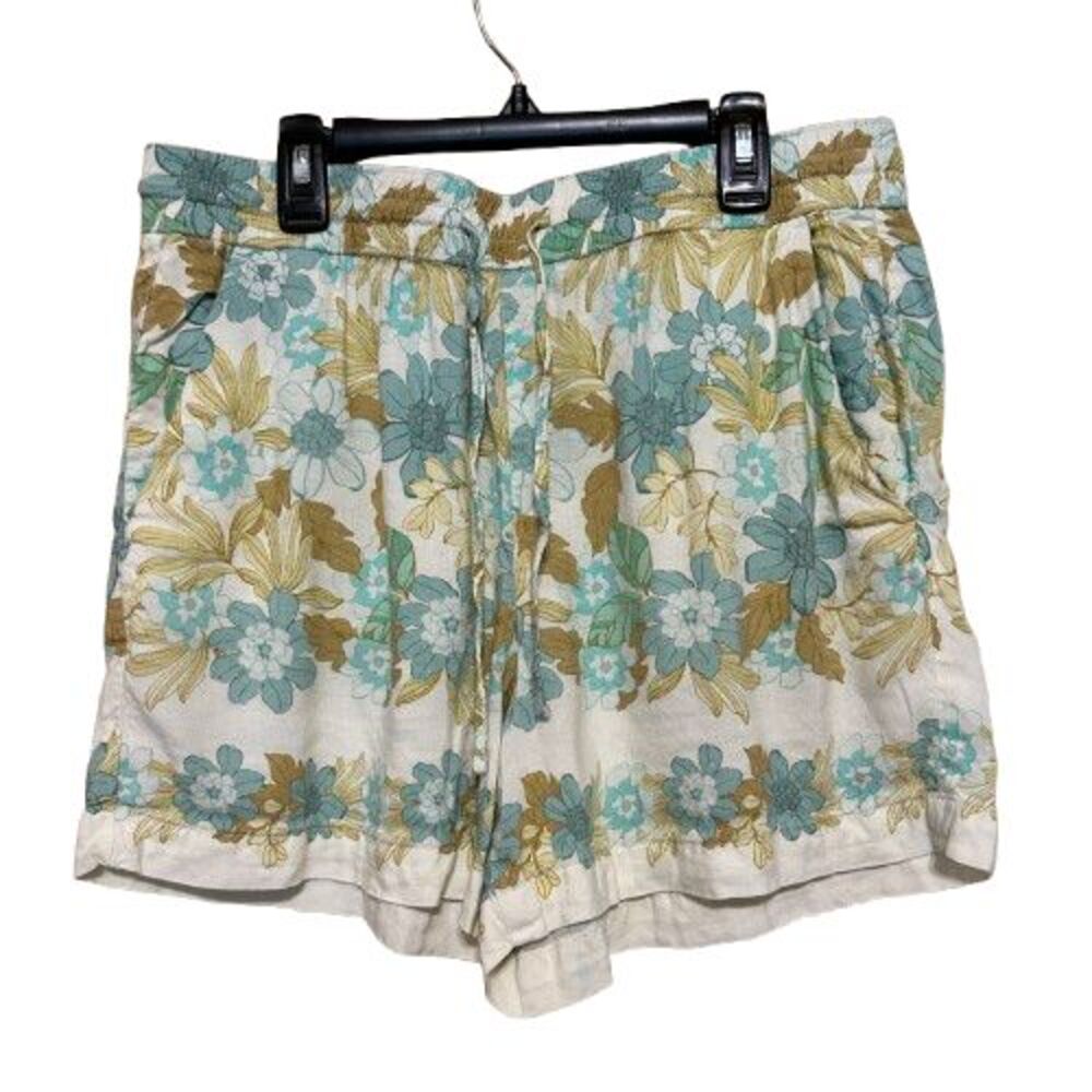 Loft Linen Blend Pull On Shorts Women Medium Floral Drawstring 4" Inseam Coastal